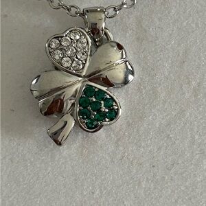 18 Silver Tone Necklace with Four Leaf Clover Swarovski Crystal Charm